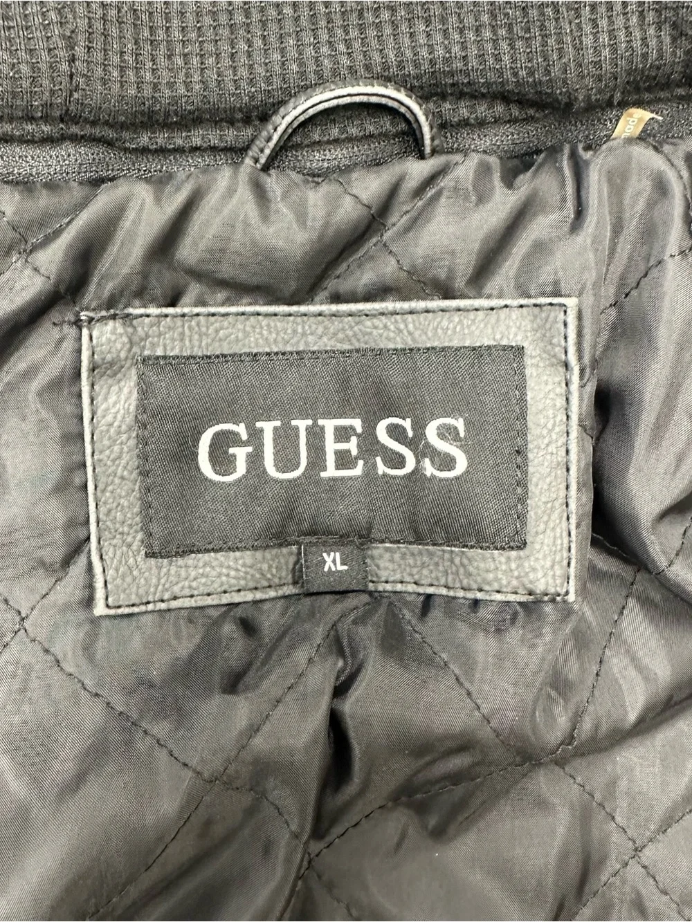 Guess Faux Leather Motorcycle Jacket Mens XL Black Zipper Lining Hoodie Moto